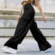 thumbnail image 2 of Pantalones largos de pierna ancha para mujer Color puro Material suave Multi bolsillos Pantalones sueltos casuales para citas Vacaciones Viajes Negro S, 2 of 5