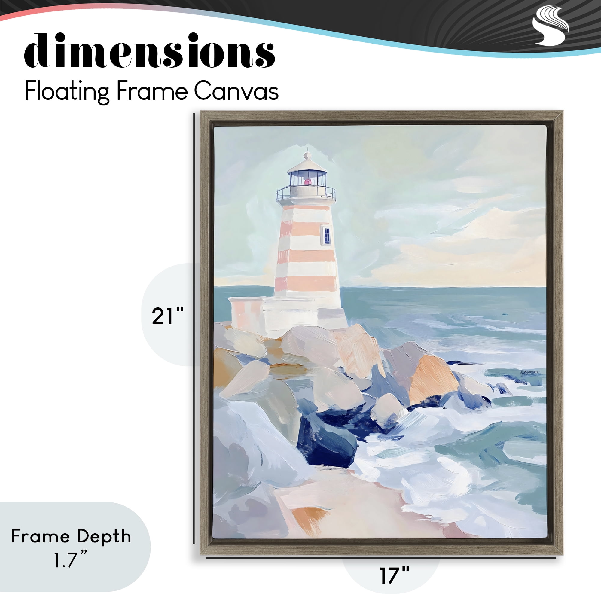 Stupell Industries Coastal Lighthouse in Pastels Brown Framed Floater Canvas Wall Art, design by Creative Studio