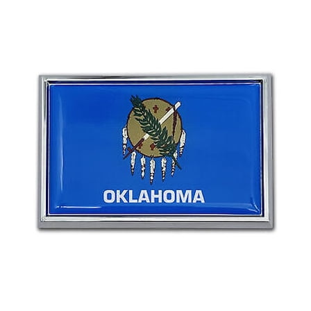 Oklahoma State Flag 3.82" x 2.5" x .15" Chrome Car Auto Emblem