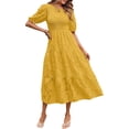 thumbnail image 1 of Women's 2023 Summer Puff Sleeve Smocked Floral Dress Crewneck Lace Flowy Tiered Midi Dresses, 1 of 5