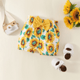 thumbnail image 5 of TinyGlam Newborn Boys Girls Three-piece Clothes Set Infant Baby Sunflower Letter Print Fly Sleeve Romper Striped Printed Shorts Hair Band Clothing Set, 5 of 5