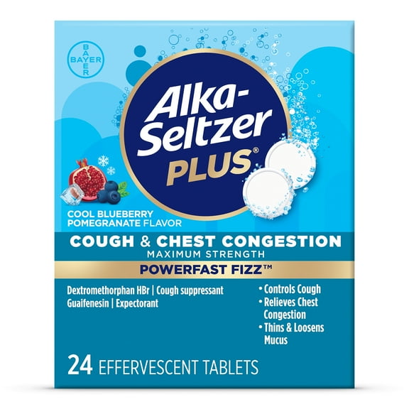 Alka-Seltzer Plus Powerfast Fizz Cough & Chest Congestion Medicine, Effervescent Tablets, 24 Count