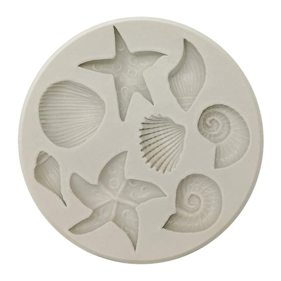 SJYYTT 1Pc Marine Theme Cake Fondant Silicone Mold Seashell Conch Starfish Coral Baking Molds for Diy Cake Decoration Chocolate Candy Polymer Clay Crafting Projects Marine Theme Cake Silicone Mold