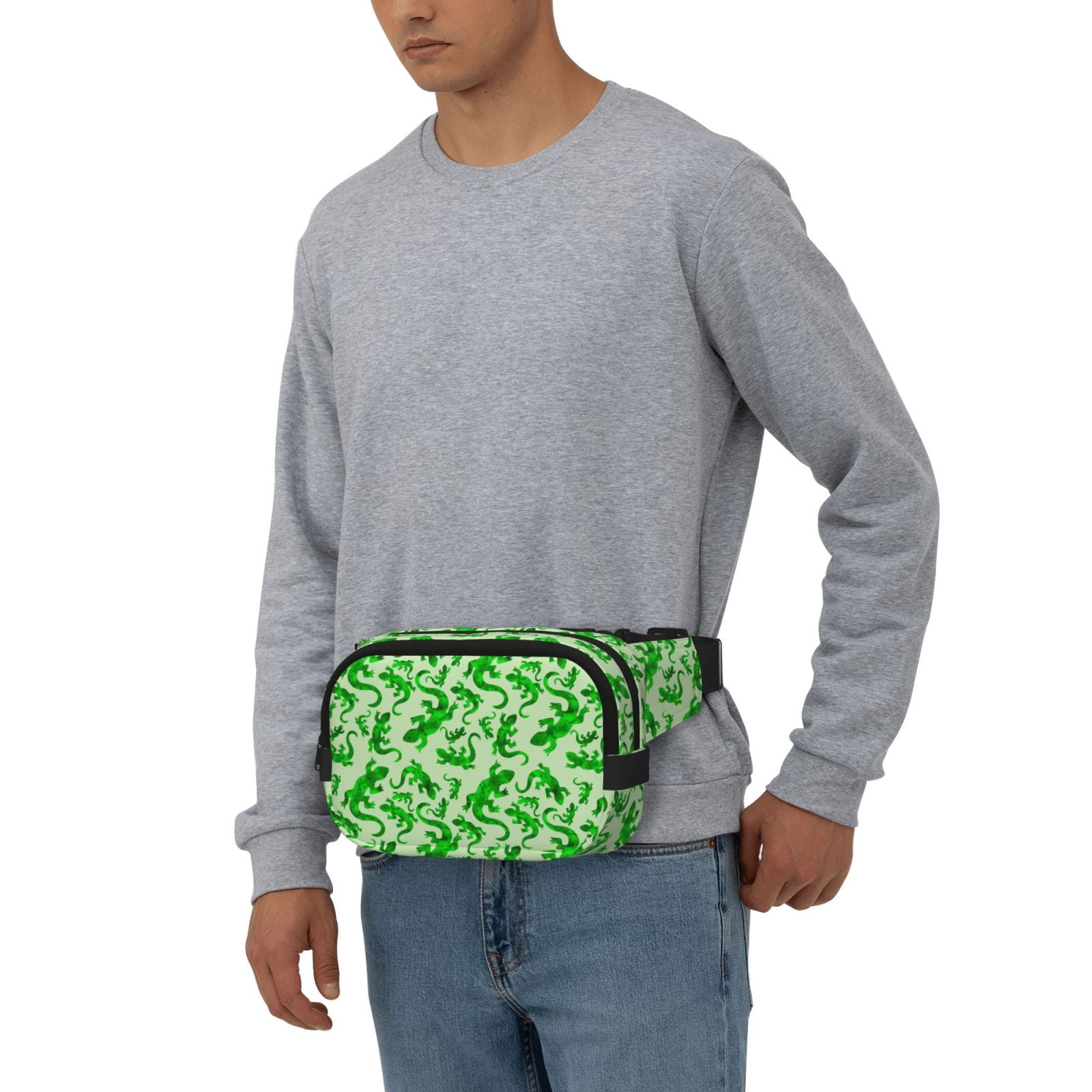 Kuqiui Green Lizard Print Fanny Packs for Women Cross Body Waist Bag Fashionable Fanny Pack Designer Workout Hiking Waist Pack Running Travel Gym