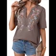 thumbnail image 1 of Camisas Mexicanas para Mujer, Blusa Tradicional de Verano Bordada, Túnica Floral, Cuello en V, Camiseta de Corta. Marrón Oscuro XL, 1 of 8