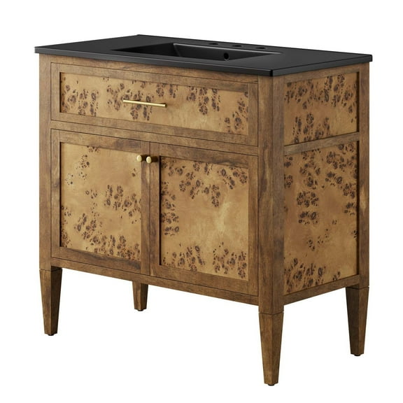 Sink Vanity Cabinet, Brown Black, Wood, Hotel Bedroom Bathroom, Modern Contemporary HB36014