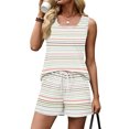 thumbnail image 6 of JULMCOMO 2 Piece Sets for Women Striped Print Square Neck Lightweight Summer Short Sets Drawstring Waisted Lounge Outfits with Pockets Multicolor L, 6 of 8