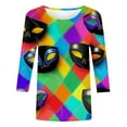 thumbnail image 4 of RKSTN Mardi Gras 3/4 Length Sleeve Womens Tops Oversized Crewneck Carnival Graphic Printed Three Quarter Sleeve T Shirt Women Casual Round Neck Funny Tuesday Carnival Party Loose Short Sleeve Shirt, 4 of 6