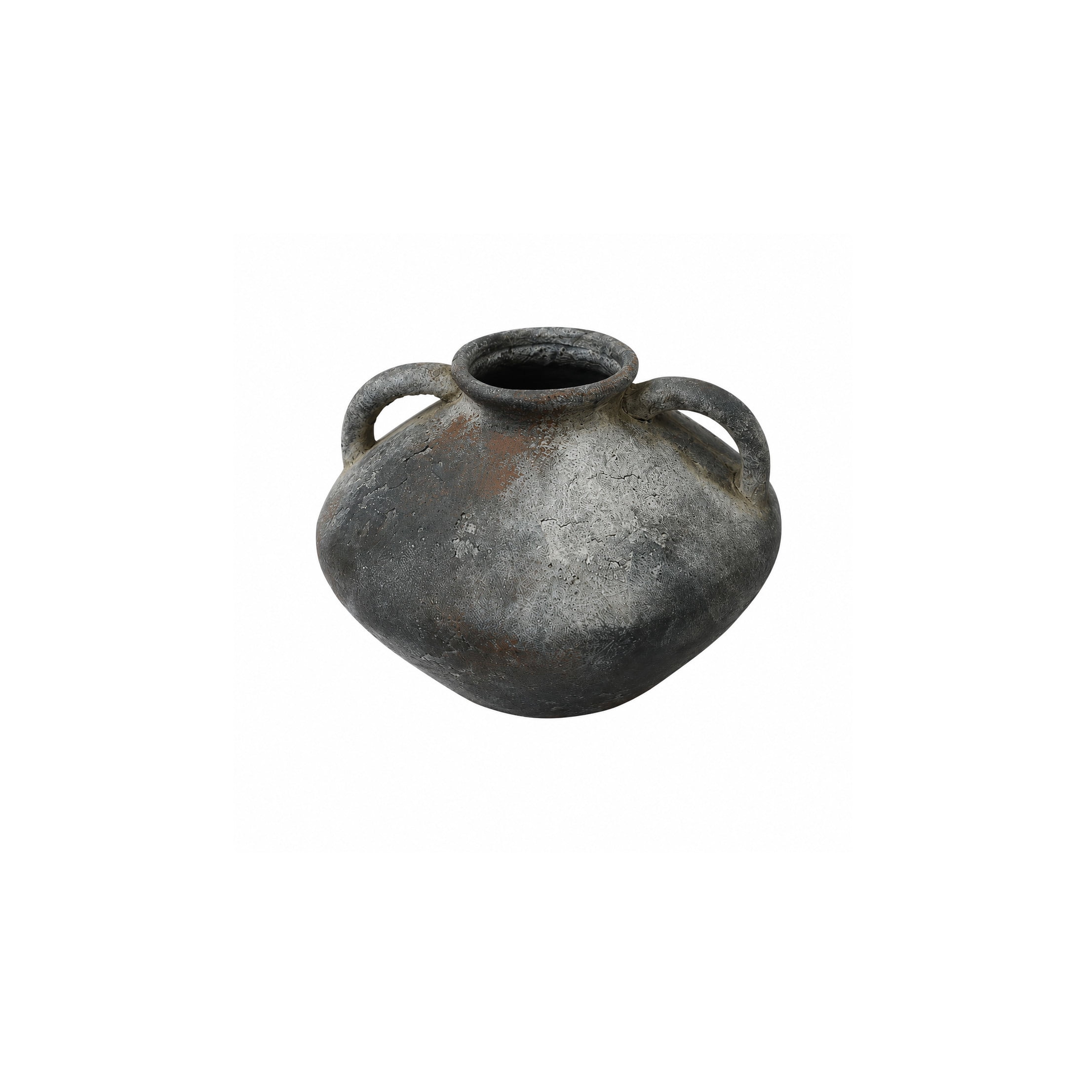 DecMode 7" Antique Style Textured Dark Gray Ceramic Vase with Brown Accents and Handles