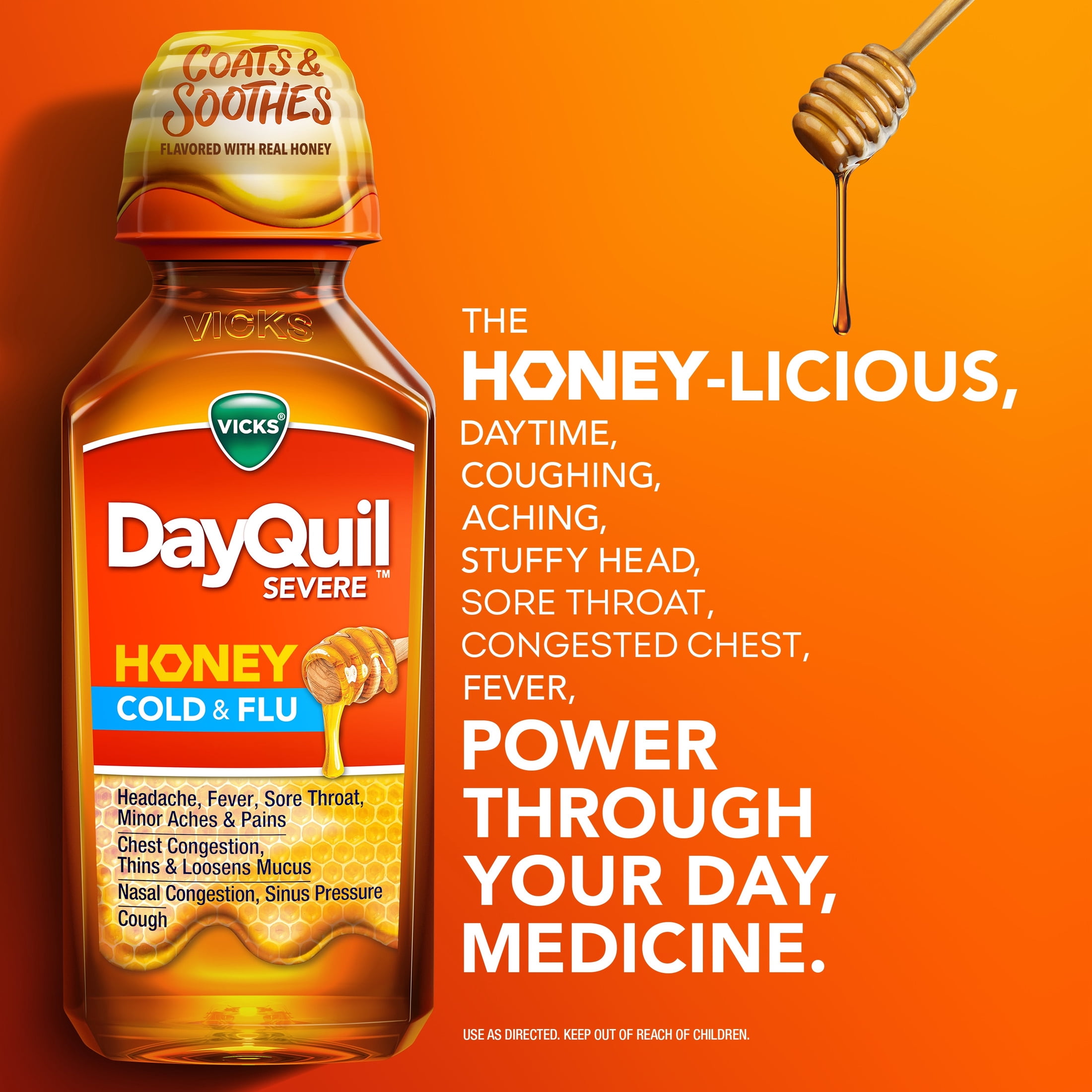 Vicks DayQuil SEVERE Cold & Flu Liquid, Cold and Flu Medicine for Adults, Honey, 12 fl oz
