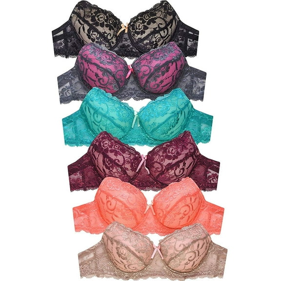 Womens 6 Pack of Everyday Plain, Lace, D, DD, DDD Cup Bra -Various Style 4161L3D4, 40DD