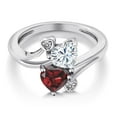thumbnail image 3 of Gem Stone King 925 Sterling Silver White Moissanite Red Garnet and White Diamond Ring for Women (1.83 Cttw, Heart Shape 6MM, Gemstone Birthstone, Size 6), 3 of 6
