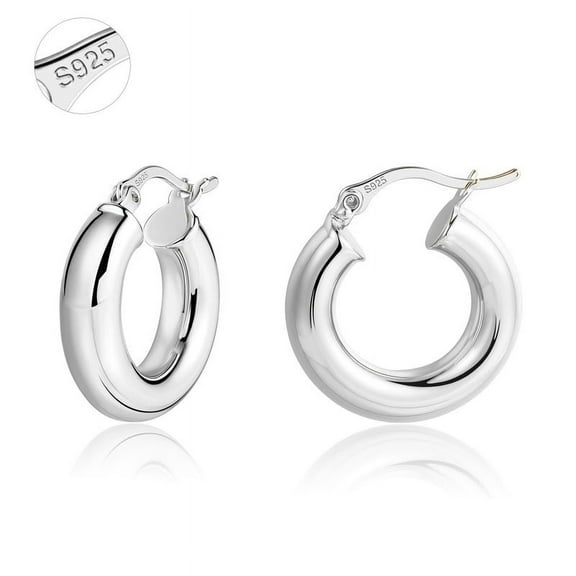 Alexcraft Chunky Hoop Earrings Thick Hoops for Women | Classic 14k Gold Silver Plated Round Tube Huggie Hoop Earrings with 925 Sterling Silver Post for Women Gift