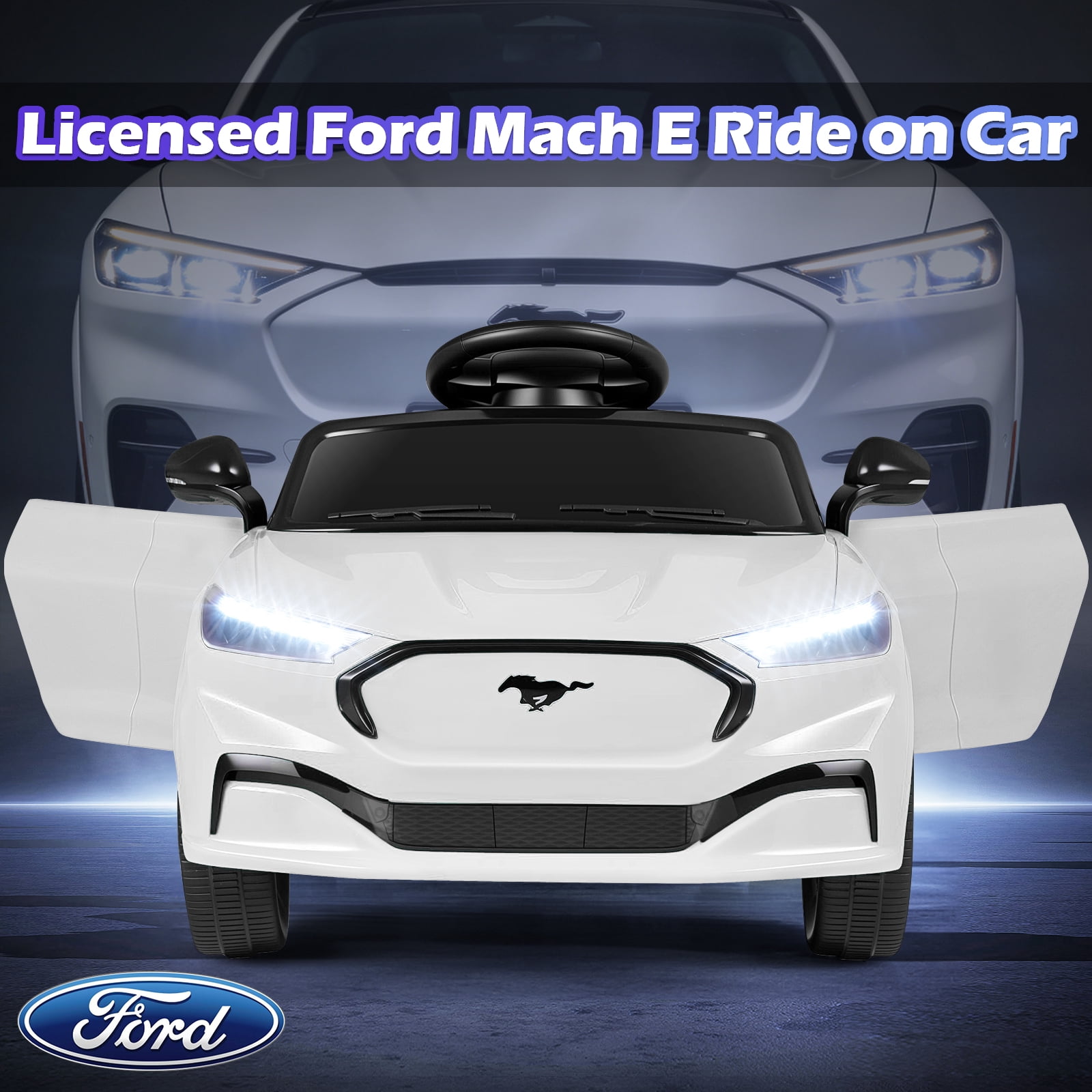 Gymax Licensed Ford Mach E Electric Vehicle w/Parent Control LED Lights Horn Music White