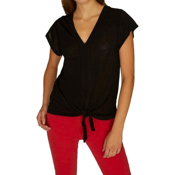 Sanctuary Clothing Womens Tie-Hem Pullover Blouse, Black, X-Small