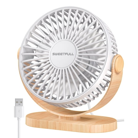 SWEETFULL USB Fan, Portable Desk Fans Small Quiet with 3 Speeds, Personal Table Fan with Bottom Hook, 360° Rotatable Mini Fan for Office Desk, Home, Car, Outdoor, Camping & Travel