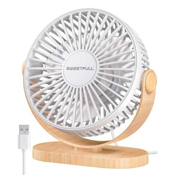 SWEETFULL USB Fan, Portable Desk Fans Small Quiet with 3 Speeds, Personal Table Fan with Bottom Hook, 360° Rotatable Mini Fan for Office Desk, Home, Car, Outdoor, Camping & Travel