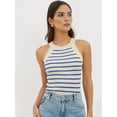 thumbnail image 4 of Halter Tank Tops for Women Summer Striped Stretchy Ribbed Knit - Shirts Slim Fitting Blue XL, 4 of 9