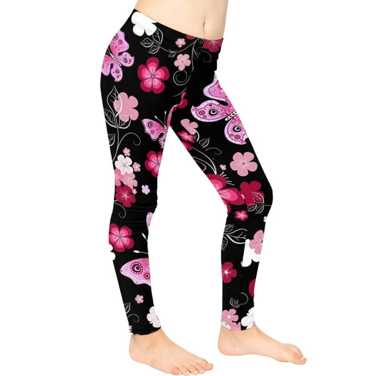 FKELYI Floral Butterfly Kids Leggings Size 8-9 Years Stretchy
