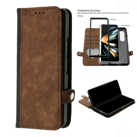 Feishell Wallet Case for Samsung Galaxy Z Fold3 (7.6 Inch) Premium Classic PU Leather Flip Folio Case, Magnetic Clasp Rugged PC Shockproof Protective Cover with Cute Card Slots Case,Brown
