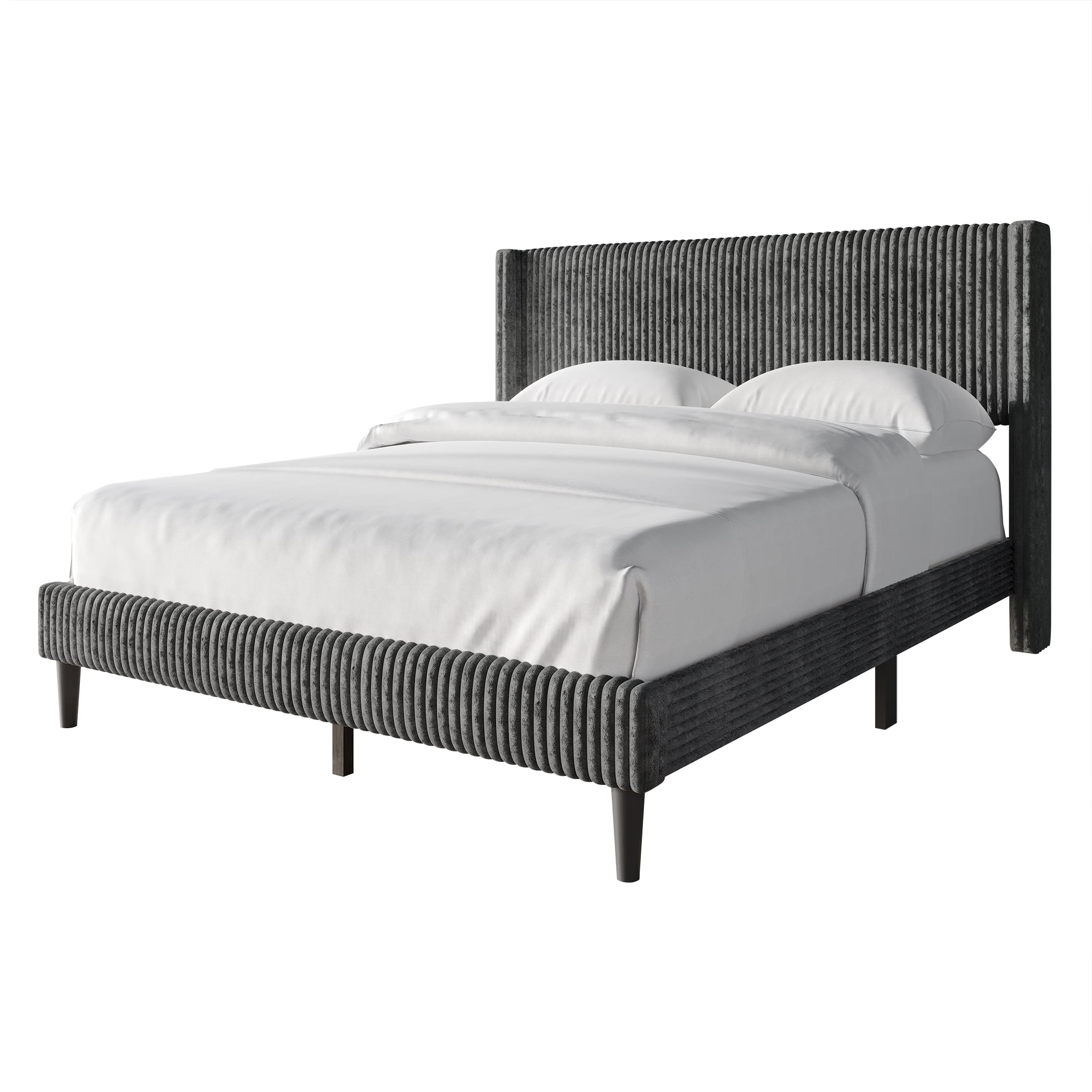 Castle Place Modern Wingback Corduroy Velvet Upholstered Twin Platform Bed, Grey