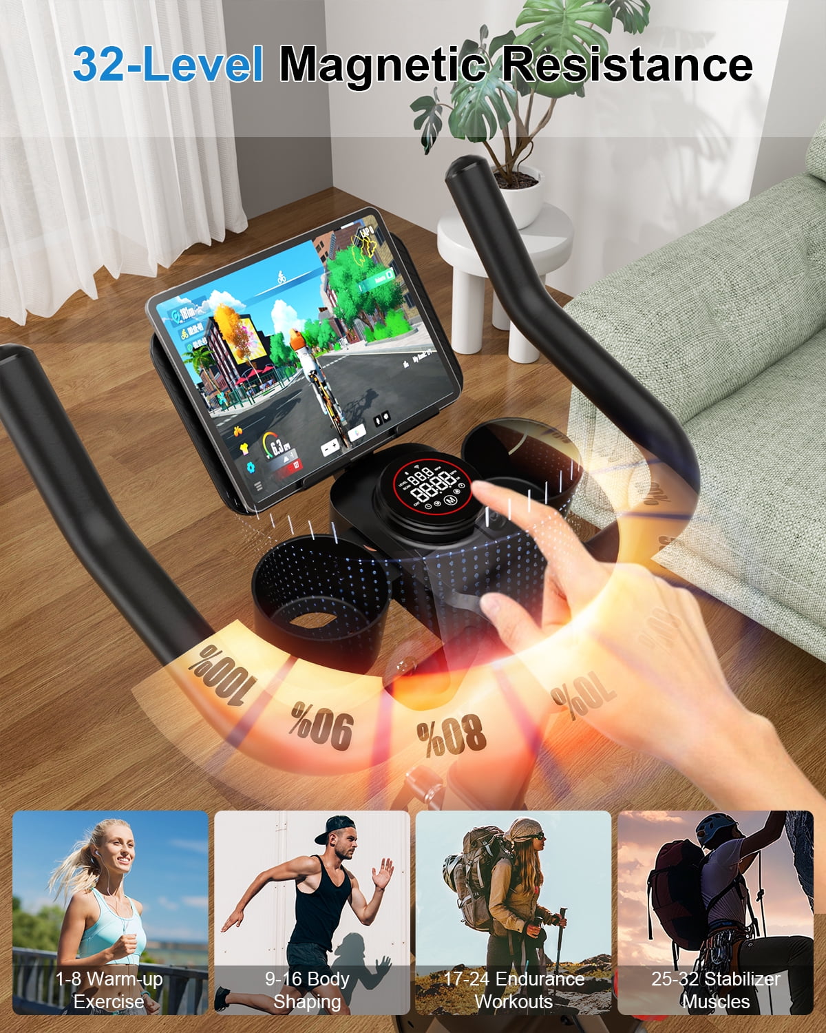 Superun Exercise Bike, Stationary Bikes for Home with Brake Pad, Low Noise  Bike with 300LBS Weight Capacity, Indoor Cycling for Home Gym with Pad Mount LCD Monitor and Cup Holder