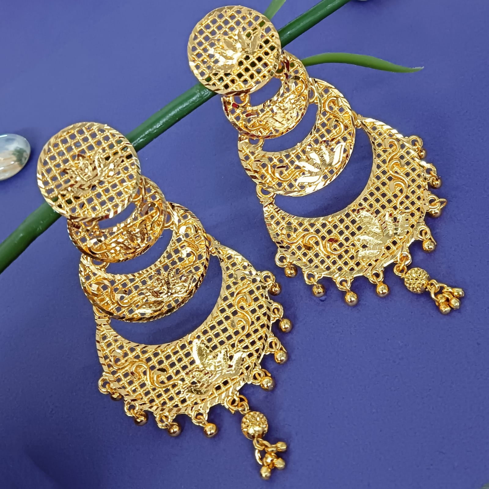 Chandbali - 22K Gold Drop Earrings With Ruby & Cz - 235-GER6430 in 31.900  Grams