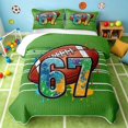 thumbnail image 2 of Manfei Boys Rugby Twin Quilt Set, Sport Twin Coverlet Set, Green Multicolor, Polka Dots Reversible 2-Piece, 1 Bedspread and 1 Pillowcase, 2 of 7