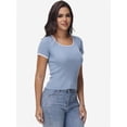 thumbnail image 6 of Women Summer Short Sleeve Shirts Crewneck Striped Color Block T Shirts Slim Fit Basic Tee Tops, 6 of 6