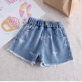 thumbnail image 2 of XINXIAOO Girl Jean Shorts Elastic Waist Straight Leg Denim Shorts with Pockets Summer Outfits for Girls Denim Shorts Kids Girl Clothes 3-4 Years, 2 of 6