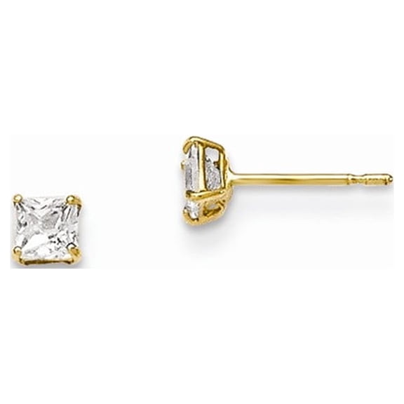 Real 14kt Yellow Gold Madi K 3mm Princess Square CZ Basket Set Stud Earrings; for Adults and Teens; for Women and Men