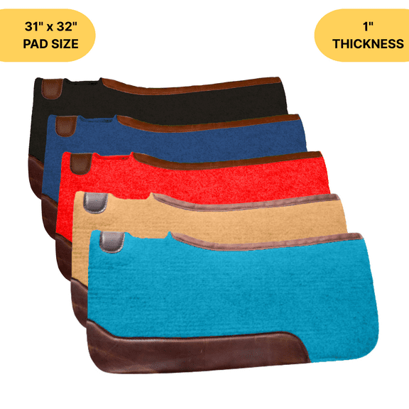 Resistance 31" x 32" Western Horse Saddle Pad with 1" Thick Felt, Shock Absorbing, Wear Leathers