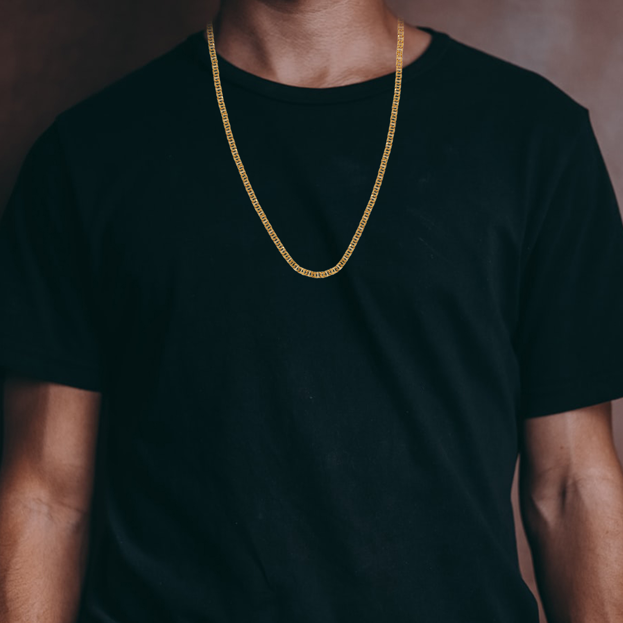 Arista Cubic Zirconia Diamonds Anchor Link Chain Men's Necklace in Gold Plated Stainless Steel, 24"