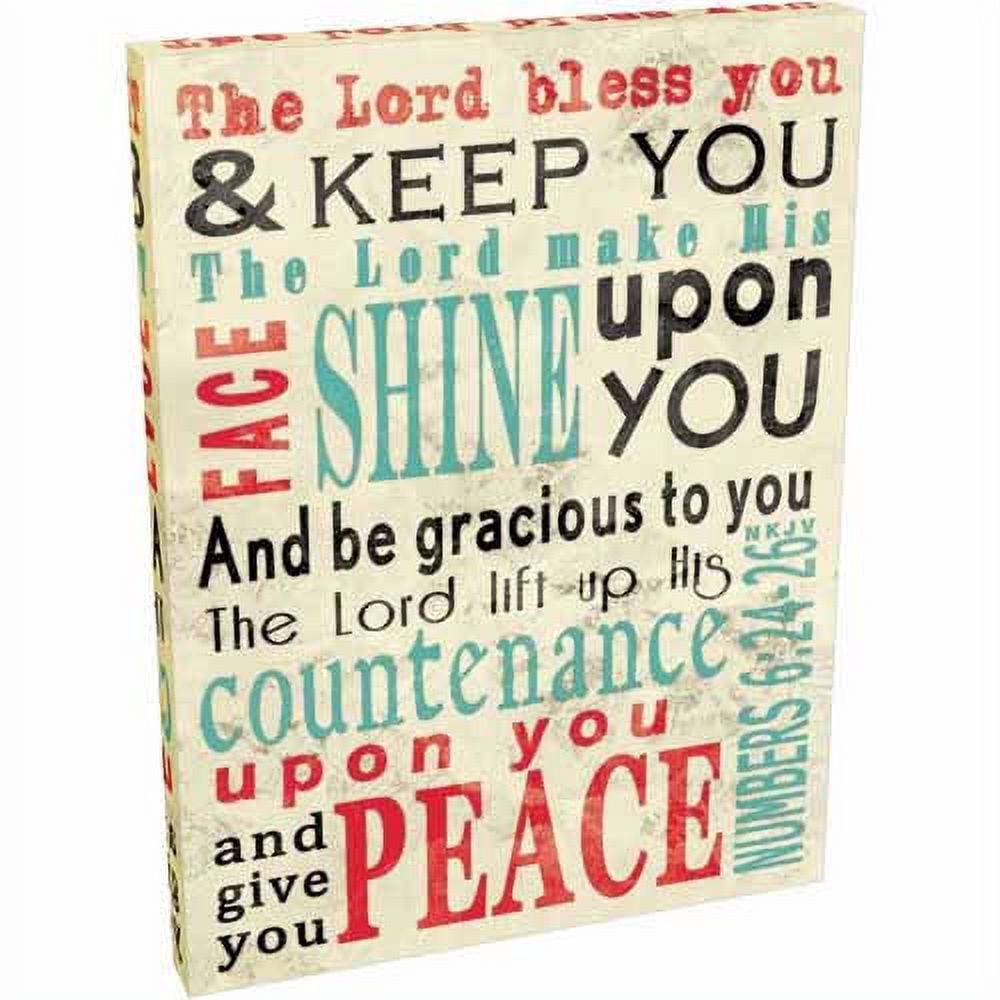 The Lord Bless You Numbers Collage Modern Colorful Texture Religious Typography Blue & Red Canvas Art by Pied Piper Creative