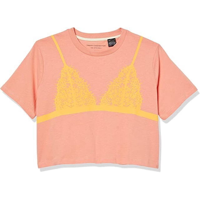 French Connection Lace Crop Tee Papaya Punch Orange ( S )