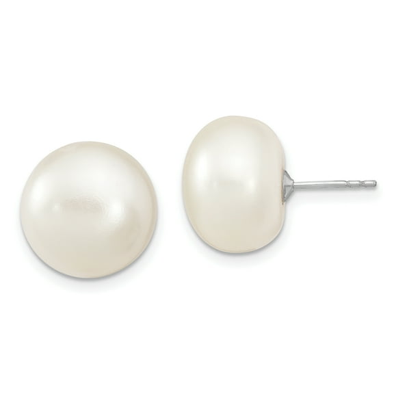 Primal Silver Sterling Silver Rhodium-plated 13-14mm White Button Freshwater C Pearl Post Earrings