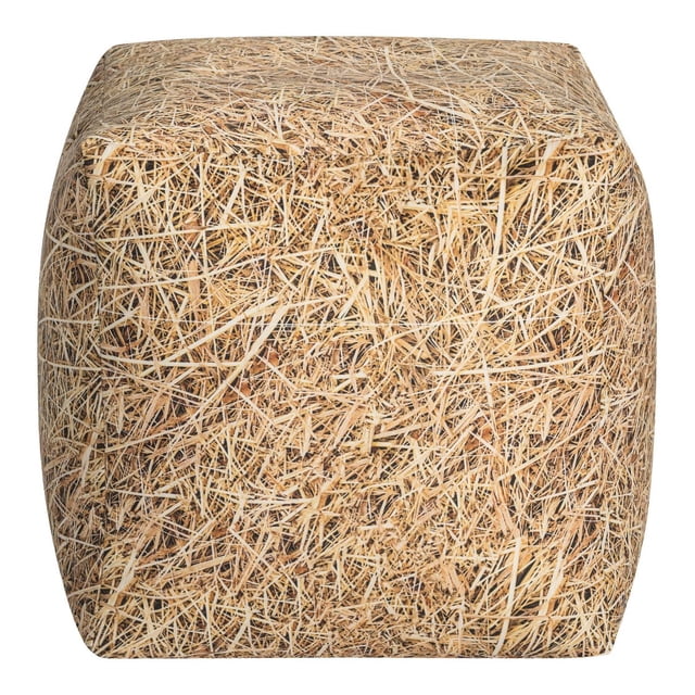 Gouchee Home Cube Straw Pouf – Faux Hay Bale Bean Bag Footstool with Soft Velvet Cover, Polystyrene Beads Fill, Lightweight & Stylish Seating, Made in Canada