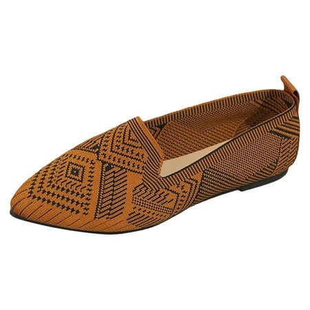 OJSFQUFP Womens Comfort Sneakers Ladies Colour Blocking Pointed Head Printing Shallow Mouth Flat Bottom Casual Comfortable Big Size Single Shoes Pointy Toe Flats for Women Brown 38