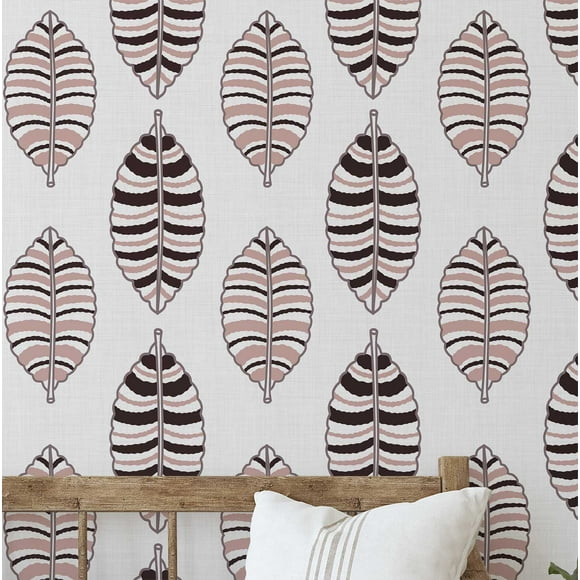 S4Sassy Peel & Stick Vinyl Wallpaper, Chic Striped Leaf Wallpaper Contact Paper Waterproof - Pink, 25"x120", Removable Wall Covering for Bedrooms & Living Areas, Renter Spaces, Cabinets