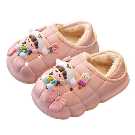 

ZMHEGW Winter Cartoon Bowknot Little Girl Children Cotton Slippers Girls Non Positioning Decorations Non Slip Cute Home Warm Plush Cotton Shoes Slipper 11t Slippers Girls Slippers Bunny Shoes