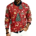 thumbnail image 2 of Wutalume Men's V-Neck Christmas Print Sweater, Long Sleeve Ribbed Knit Pullover, Cozy Stretch Top for Holiday Parties, Casual Comfort and Layering,Red 2XL, 2 of 6