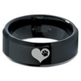 thumbnail image 2 of Tungsten Paw Print Heart Shaped Band Ring 8mm Men Women Comfort Fit Black Beveled Edge Polished, 2 of 4