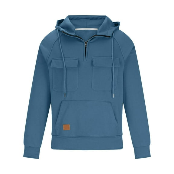 Men's Big & Tall Quarter-Zip Hoodie — 3XL Long Sleeve Pullover with Front Pocket, Solid Color Casual Sweatshirt for Everyday Wear