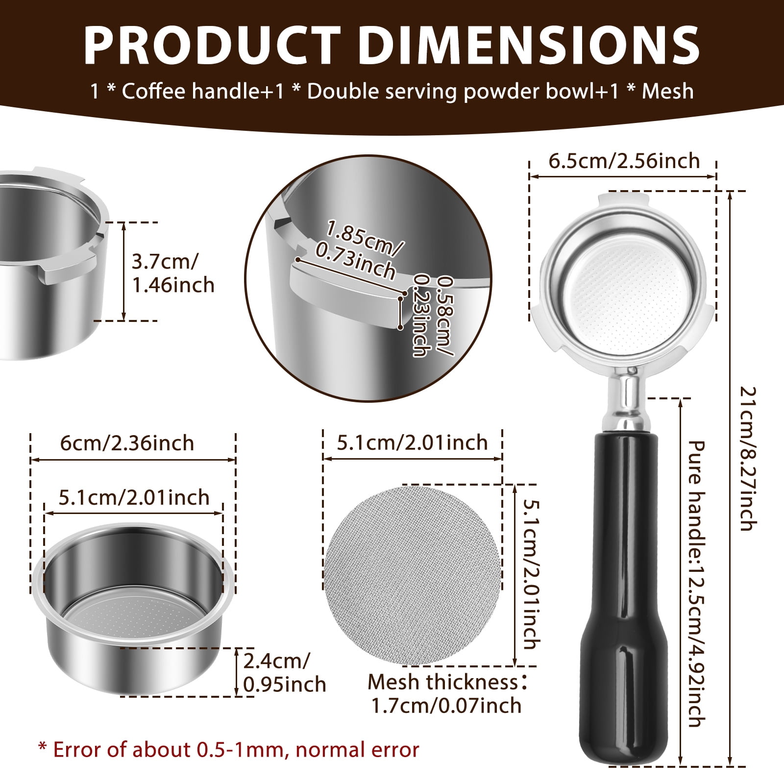 Austok Bottomless Portafilter 51 mm with 3 Ear Espresso Puck Screen Compatible with DeLonghi EC680/EC685 with Stainless Steel Sieve