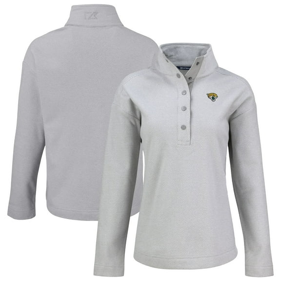 Women's Cutter & Buck Gray Jacksonville Jaguars Hunts Point Eco Half-Snap Sweatshirt