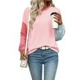 thumbnail image 2 of Womens Long Sleeve Tops Fall Fashion Crewneck Color Block Ribbed Knit Casual Loose Fit Pullover Shirts Pink Blue XL, 2 of 7