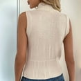 thumbnail image 3 of Arnsht Womens Zip Up Sweater Vest Sleeveless Ribbed Knit V Neck Collared Striped Tank Tops 2025 Trendy Clothes Beige L, 3 of 8