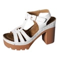 thumbnail image 4 of Rokment Women's Dressy Sandals 2026 Fashion Casual Leather Hollow out T-Strap Platform Chunky Block High Heels Dress Pumps Comfortable Heeled Walking Summer Shoes for Ladies White Size 8, 4 of 5