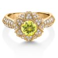 thumbnail image 3 of Gem Stone King 18K Yellow Gold Plated Silver Canary Mystic Topaz and White Moissanite Engagement Ring for Women (1.39 Cttw, Center 6MM, Gemstone, Available in Size 5, 6, 7, 8, 9), 3 of 6