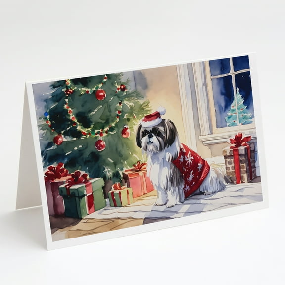 Shih Tzu Cozy Christmas Greeting Cards Pack of 8 7 in x 5 in